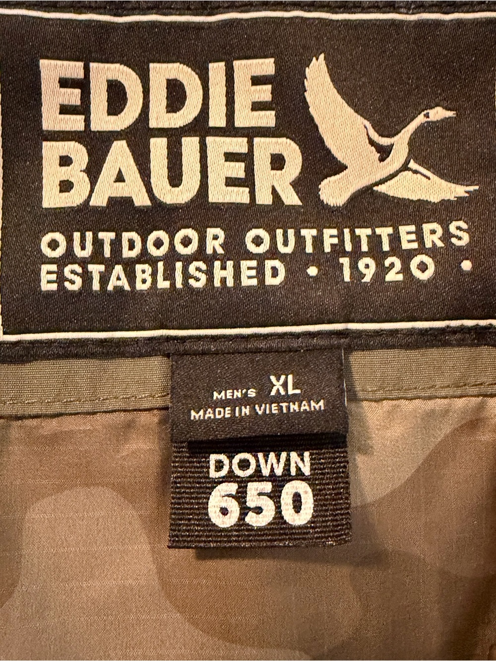 Eddie Bauer Skyliner 650 Down Olive Quilted Bomber Jacket Mens Size XL Full Zip - Picture 9 of 10